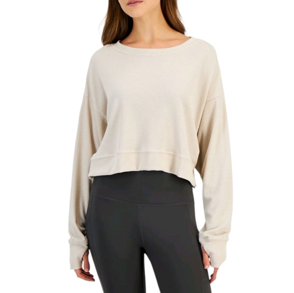 Ideology Women's Waffle-Knit Drop-Shoulder Top,in Seashell SX:XL